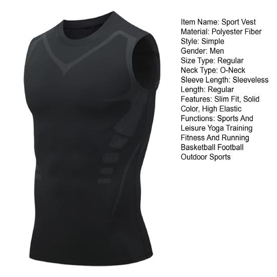 Мужской спортивный жилет с круглым вырезом без рукавов, эластичный дышащий топ, корректирующий мышцы, спортивный компрессионный топ