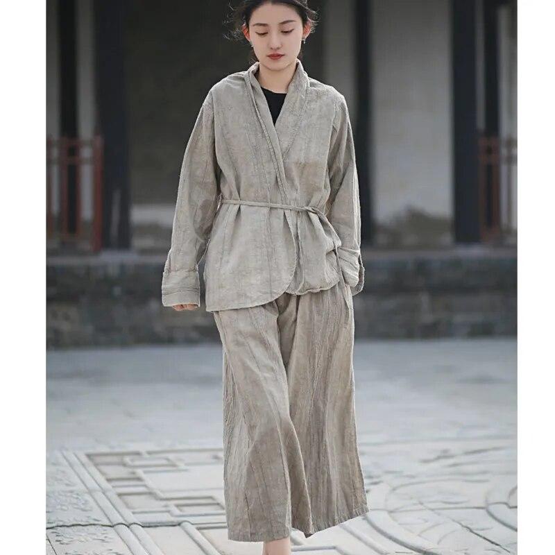 Johnature Fashion Chinese Style Dyeing Suit Woman Spring Vintage Style Long Sleeves Retro Casual Suit