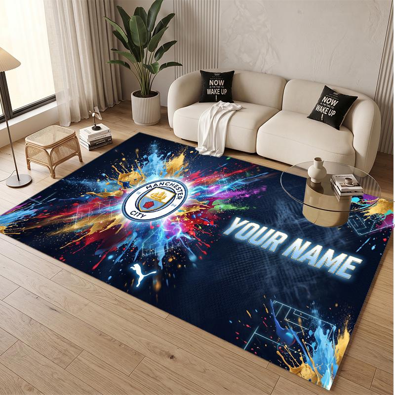 Personalized Crystal Velvet Carpet Manchester City Pattern Non Slip Floor Rug