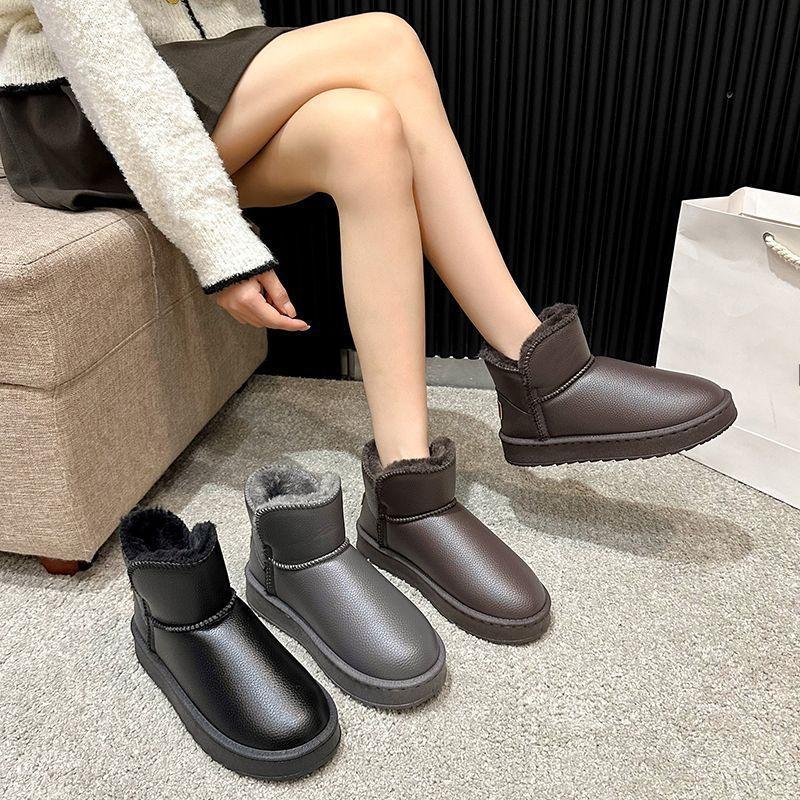 Водонепроницаемые и нескользящие зимние ботинки на толстой подошве большого размера, короткие ботинки 2025, зимние бархатные утепленные хлопковые ботинки, универсальные короткие ботинки