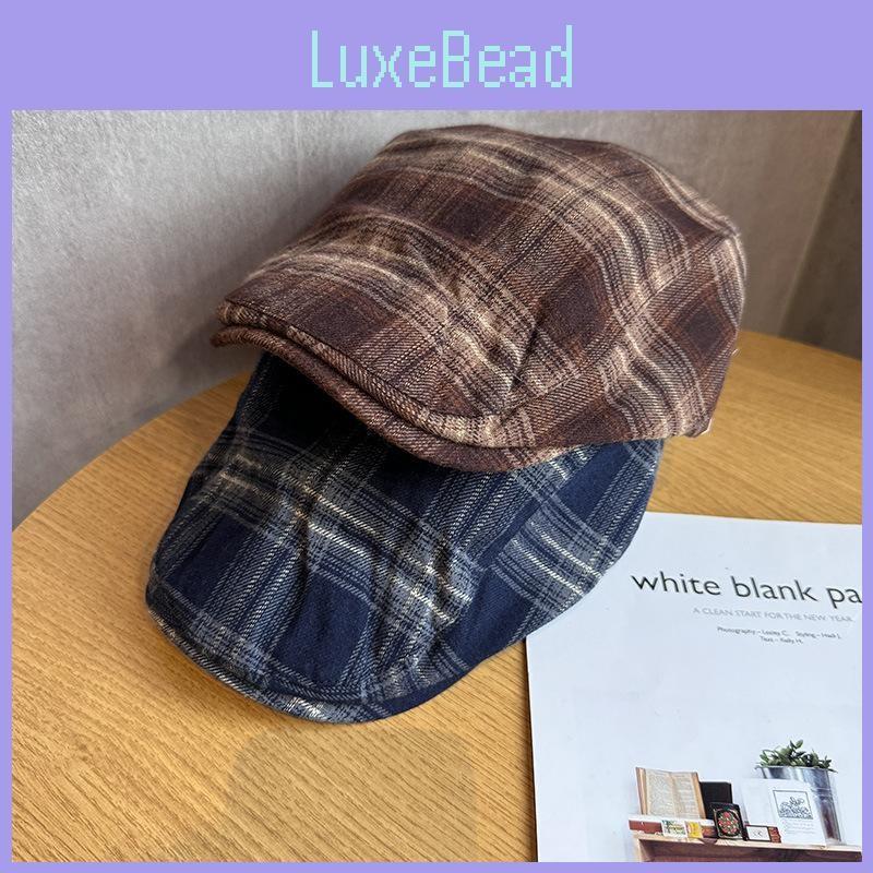 Duckbill Retro Gingham Cap Beret With Ventilation And Sun Protection For Women