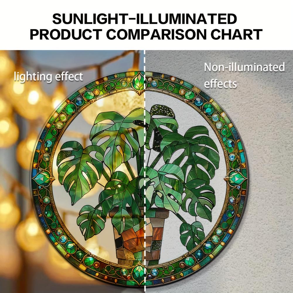 2D плоский кристалл зеленый лист ловца солнца сад экзотические джунгли тропическое украшение подвеска на окно стену, зеленое натуральное украшение, украшение для праздничной вечеринки