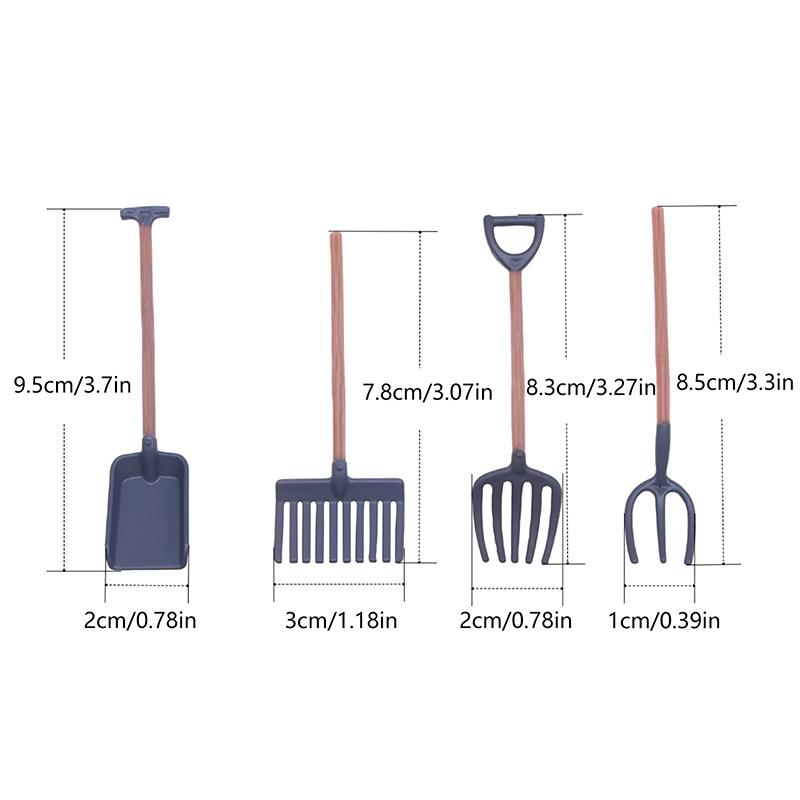 4Pcs 1:12 Gardening Tools Shovel Rake Hoes Model Farm Decor Toy Dollhouse Miniature Accessories