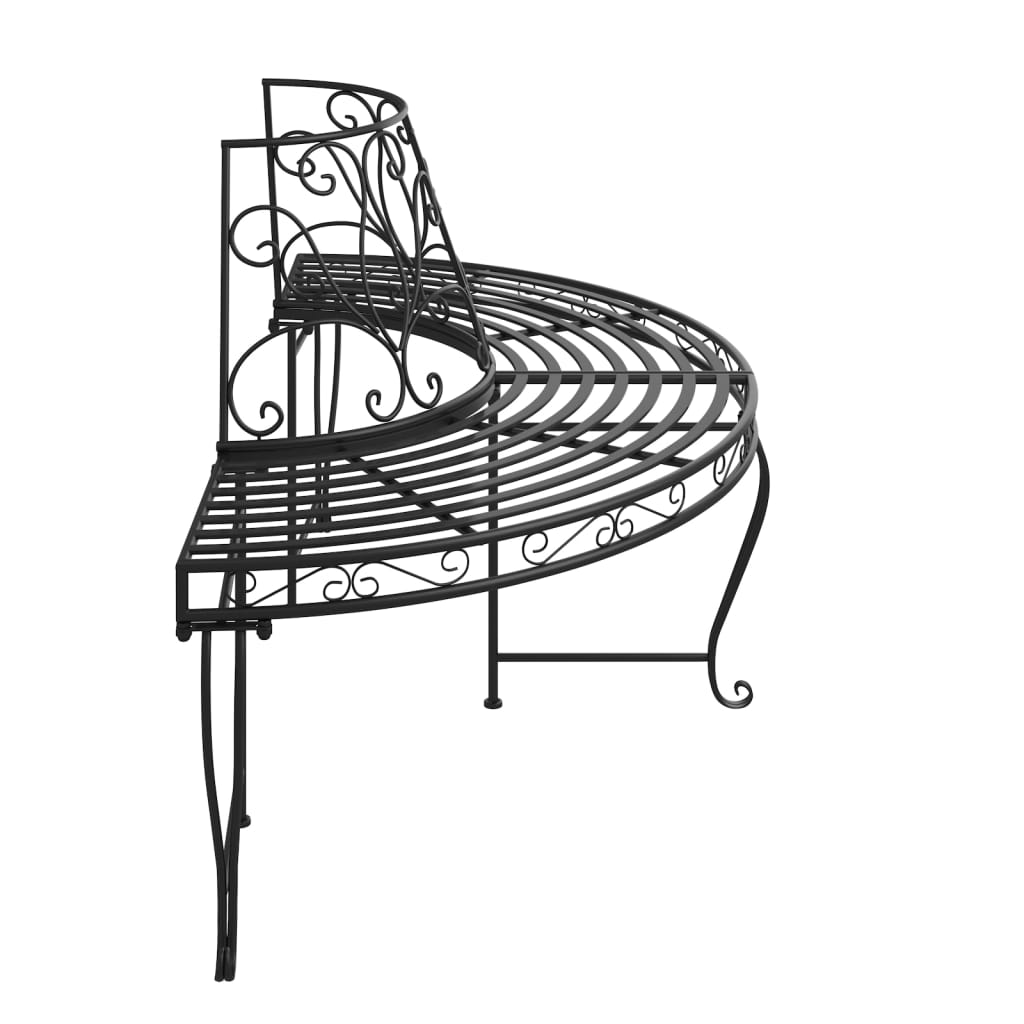 Vidaxl Ławka Pod Drzewo, Półokrągła, Ø160 Cm, Czarna, Stalowa