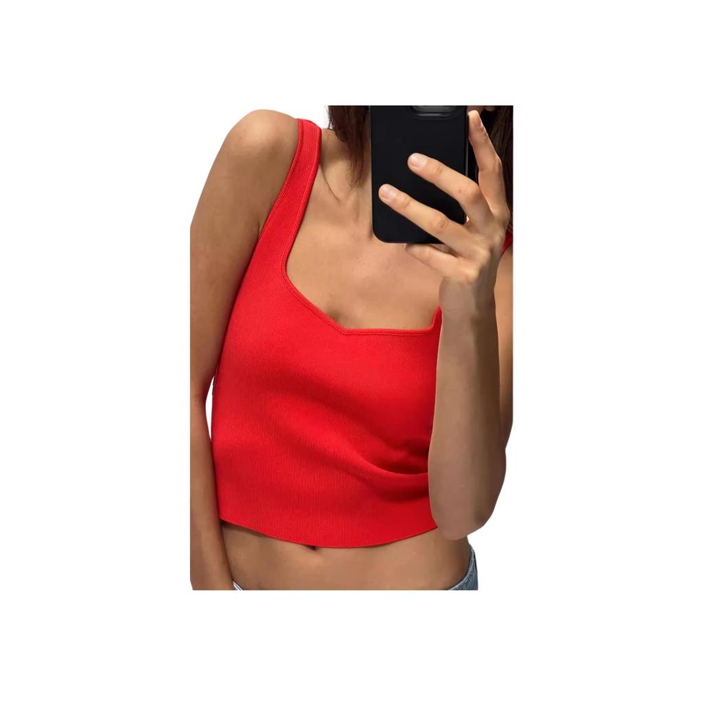 Zara Однотонный трикотажный жилет с короткими рукавами, женский топ, красный 4192012-600