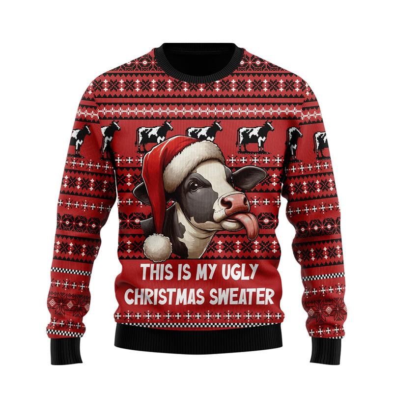 Cow Lovers Ugly Christmas Sweater For Women Clothes Hip Hop Male Streetwear Kawaii Girls Pullovers Casual Polyester Sweatshirts