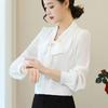 2025 Spring Shirt New Chiffon Shirt Women's Korean Style Bow Temperament Top Fashionable and Slim