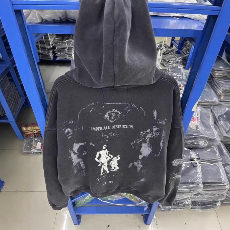 Мужская оверсайз толстовка с капюшоном Streetwear Графический принт Потертая стираная хлопок Повседневный пуловер