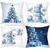 Blue Snowman Tree Gift Pillow Covers for Christmas Decor Polyester pillowcase, sofa decorative cushion cov Headboard Pillow
