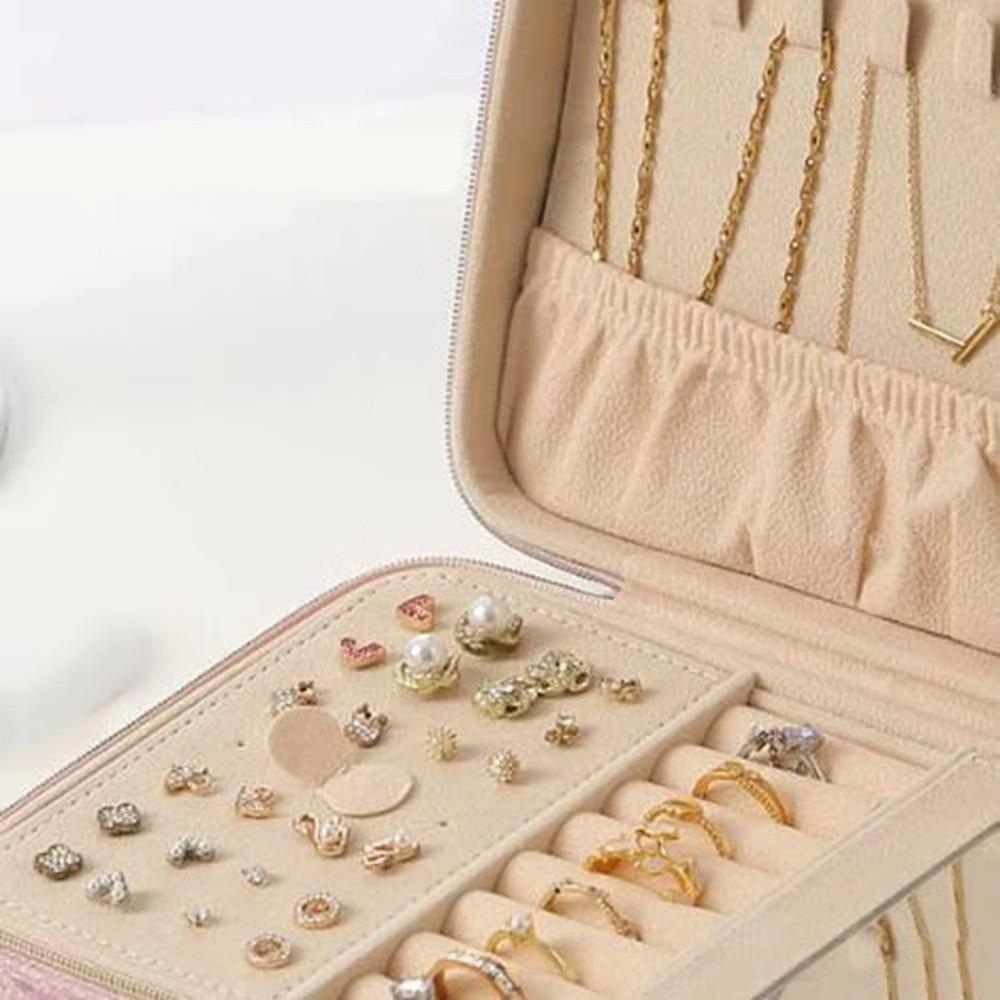 Large Capacity Velvet Jewelry Box Zipper Closure Jewelry Storage Case Jewelry Storage