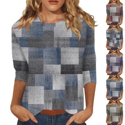 Женский модный повседневный топ с рукавом три четверти и принтом, круглый вырез