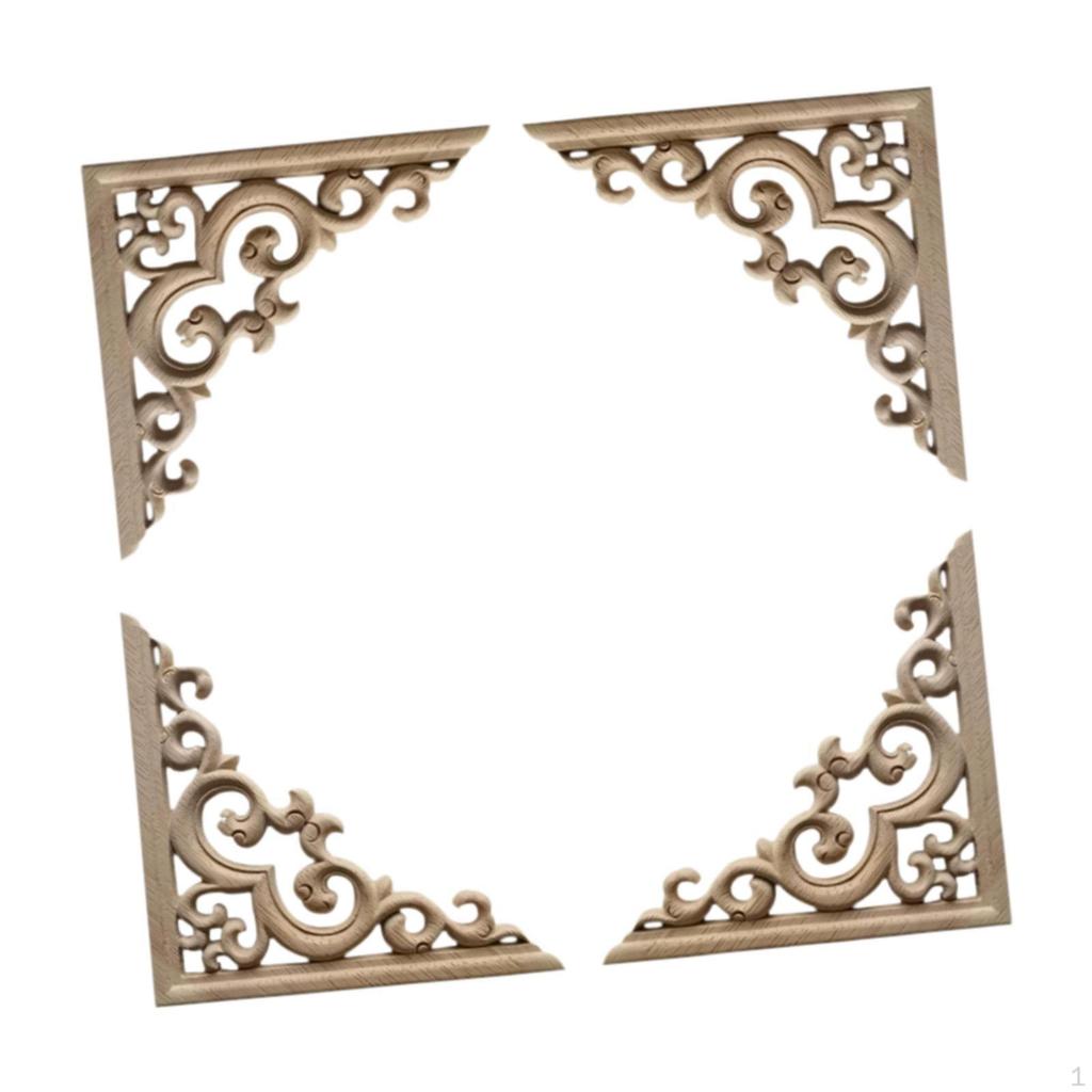 4 шт. Резные угловые накладки, аппликации, неокрашенная рамка, шкаф, наклейка для гардероба, дерево