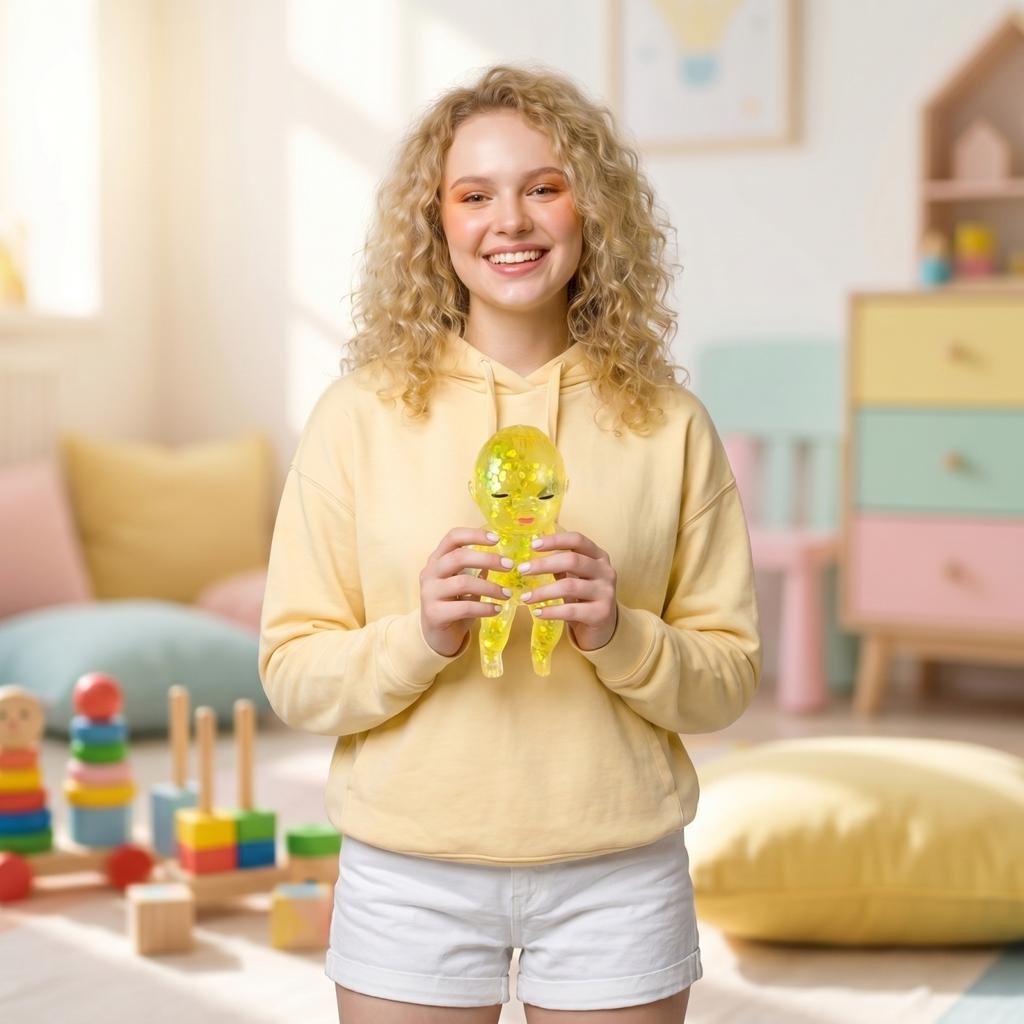 14cm Soft Glitter Doll Toy for Stress Relief and Sensory Play Suitable for Children and Adults Squeezable Figure Doll