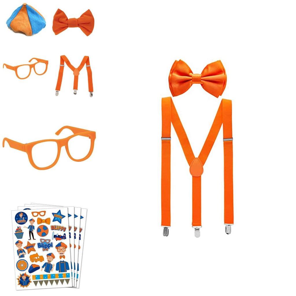 Костюм для переодевания «Будь как Блиппи» с регулируемыми ярко-оранжевыми подтяжками и шляпой