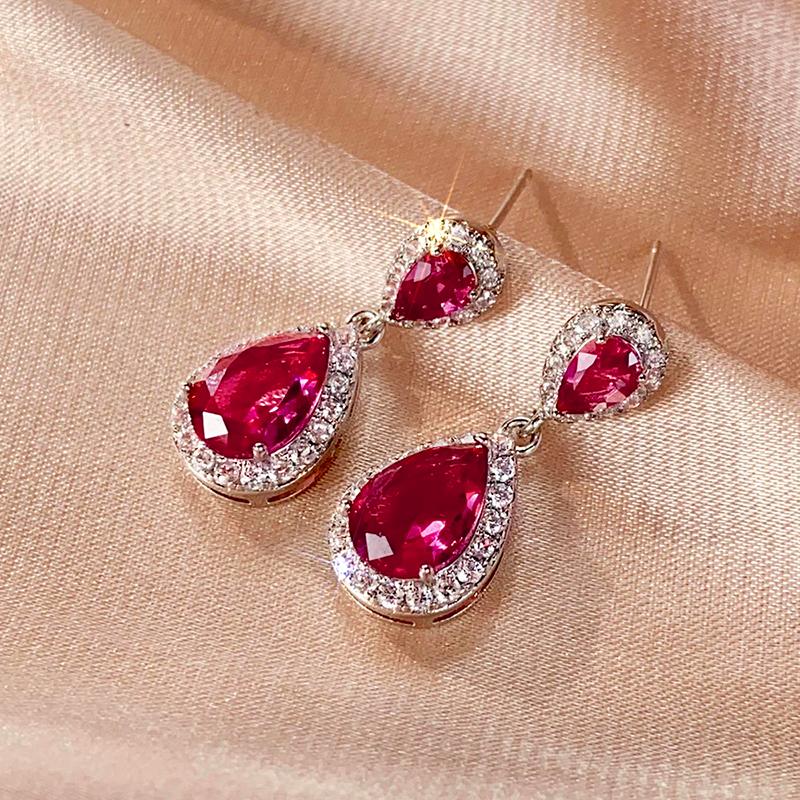 Huitan Trendy Women Drop Earrings 6 Color Style Wedding Party Accessories Inlaid Pear Cubic Zirconia Elegant Versatile Jewelry