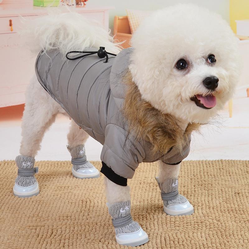 Warm Small Dog Clothes Winter Solid Color Coat Soft Fur Hood Puppy Jacket Waist Paded Warm Outfits for Chihuahua Bichon