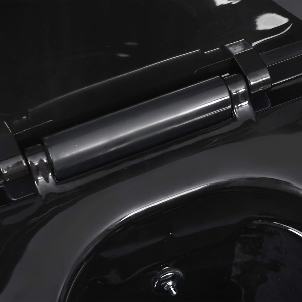 Wall Mounted Toilet without Rim Flush and with Bidet Function Ceramic Black