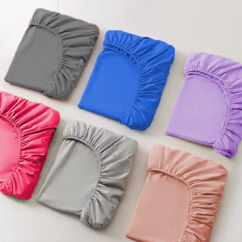 Solid Color Fitted Sheet Breathable Bedsheet Mattress Protective Cover Soft Bedding Non-slip Bed Cover Suitable for Home Master Bedroom Guest Bedroom