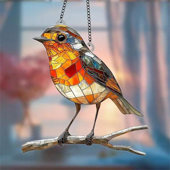 Colorful Bird Acrylic Hanging Decoration Indoor Outdoor Garden Yard Window Wall Hanging Stained Glass Effect Bird Ornament Suncatcher Sign