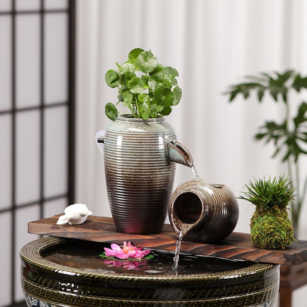 Декоративный керамический аквариум с циркулирующим водопадом с верхним отверстием, фонтан с текущей водой, офис