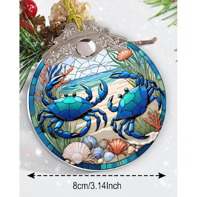 Crab Ornament Christmas Decor Beach Gifts for Women, Crab Christmas Ornament - Beach House Decor Gifts, Crab Christmas Tree Decoration Acrylic
