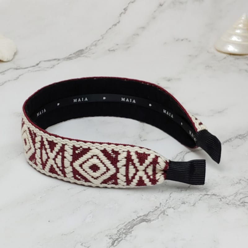 МАЙЯ Повязка на голову с геометрическим узором - Винный