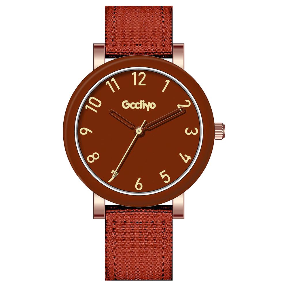 Кварцевые часы с высококачественным кремовым парусиновым ремешком - Корейская модная модель для девушек