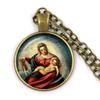 Богоматерь и Младенец Иисус Христианский Католицизм Ювелирное Изделие Ожерелье Блаженная Мать Религиозное Искусство Стеклянный Кабошон Купол Подвеска Подарок