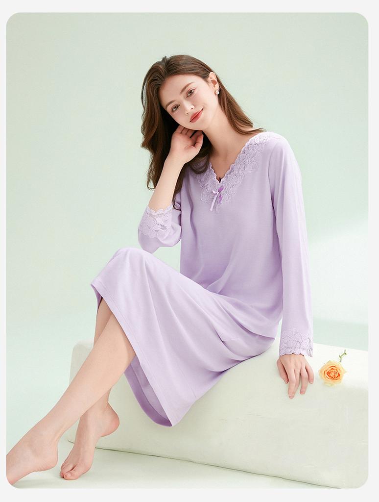 Fenteng 100% Cotton V-neck Lace French Women's Home Clothes Sleeping Skirt