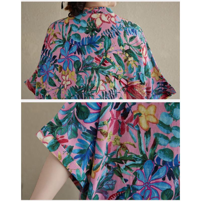 DIMANAF 2025 New Women Plus Size Summer Casual Floral Dress Vintage Long Dress Loose Basic Holiday Maxi