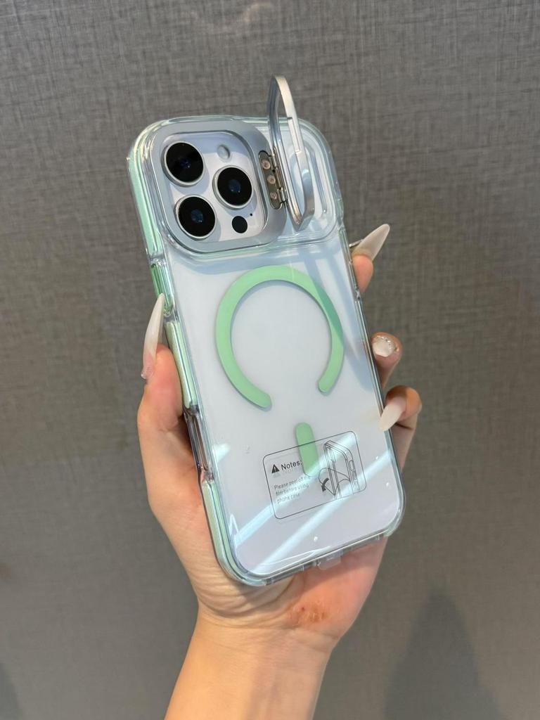 Магнитный противоударный двухцветный чехол для iPhone 17 Pro Max с рамкой-подставкой для камеры