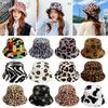 Women Winter Cow Casual Multicolor Rainbow Faux Fur Fisherman Cap Bucket Hat Cloche Hats