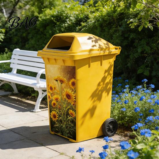 Trash Can Decals Waterproof Flower Stickers Floral Stickers, Self?Adhesive Bin Decals, Vintage Pattern Decor Outdoor Storage Box Decorative