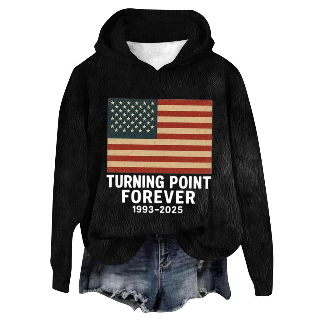 Women's Hooded Long Sleeve Printed Flannel Top Hooded Sweatshirt