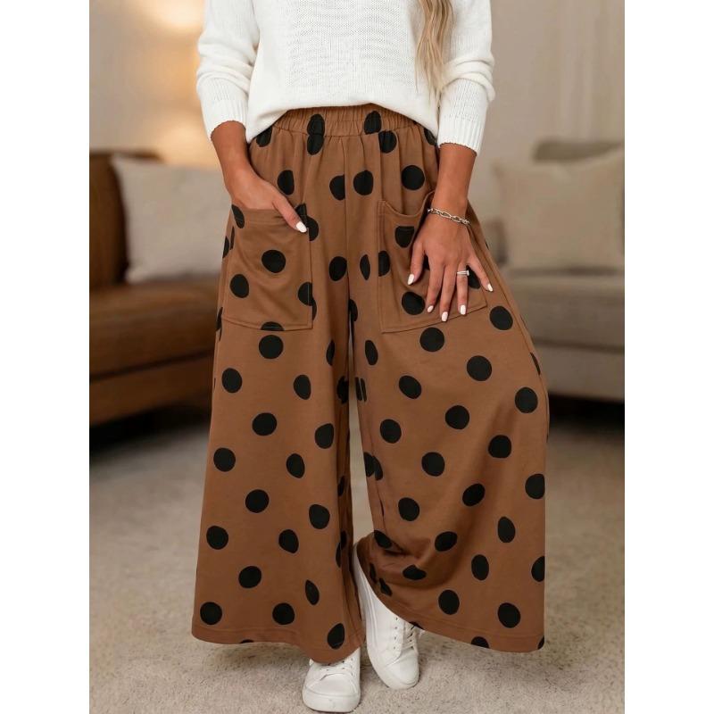 Women S High Waist Wide Leg Pants Polka Dot Print Casual Trousers