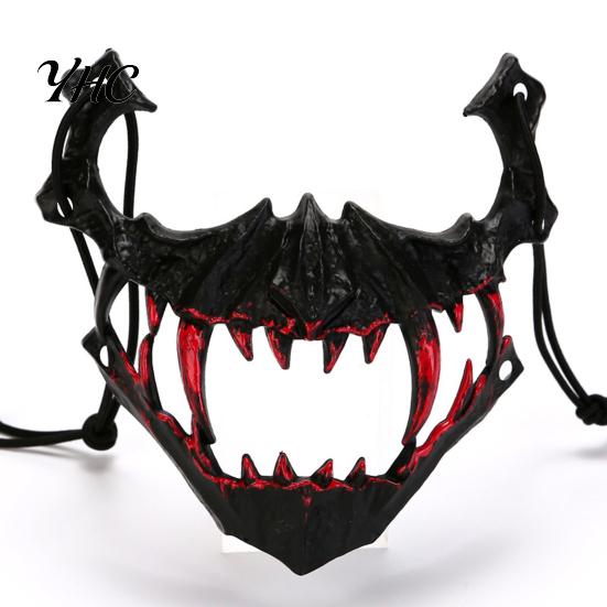 Mysterious Atmosphere Mask Half Face Horror Halloween Costume Props Animal Skeleton Blood Comfortable Fit with Elastic Straps for Cosplay Carnivals