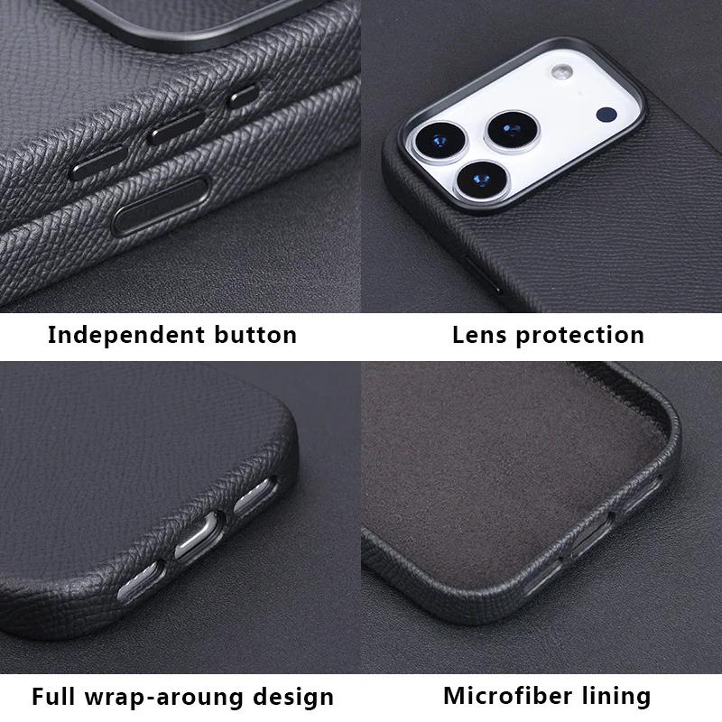 Деловой Чехол-Накладка с Высокой Текстурой из Натуральной Кожи для IPhone 17 Pro Max 17 Air 17 Pro, Безопасный для Кожи, Магнитная Зарядка, Защита от Падений