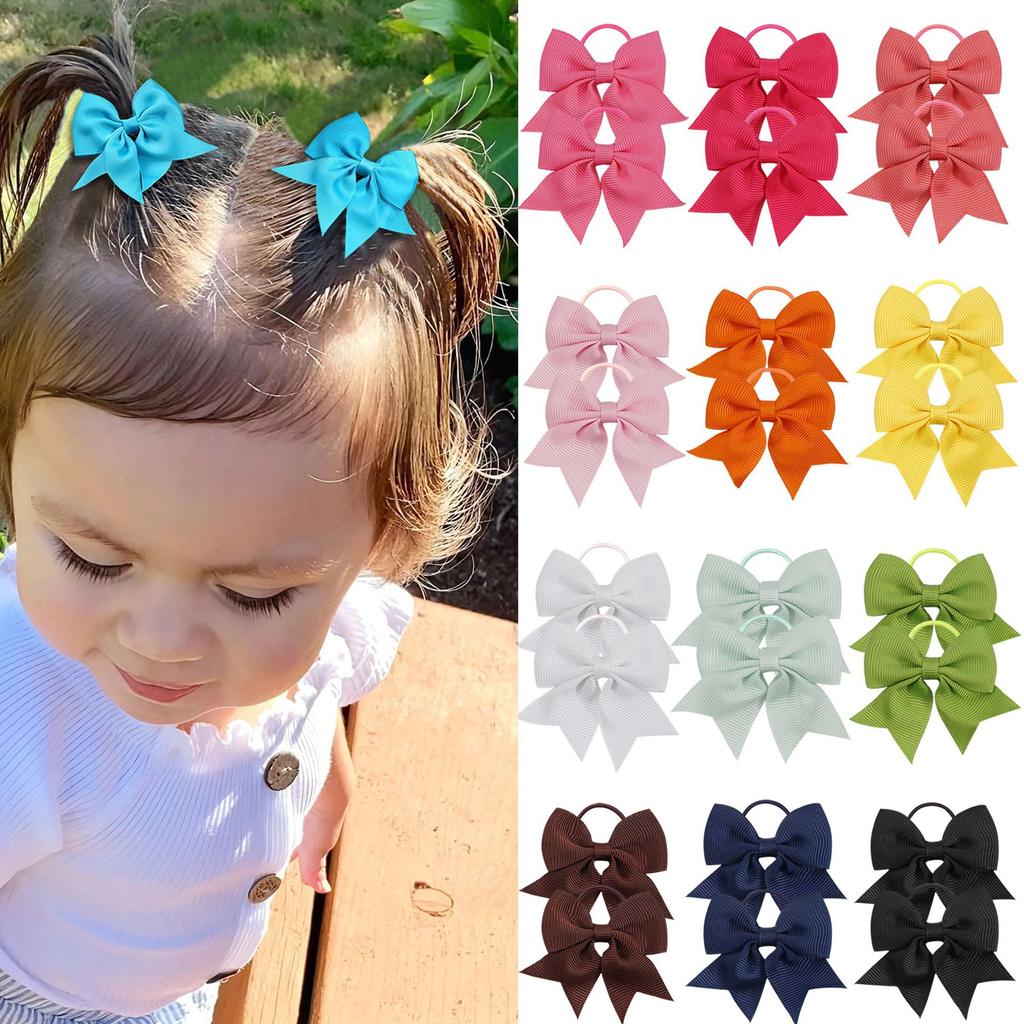 20Pcs Mini Hair Bows for Babies Girls Soft Elastic Hair Ties Ponytail Holders Infant Kids Hair Accessories Set