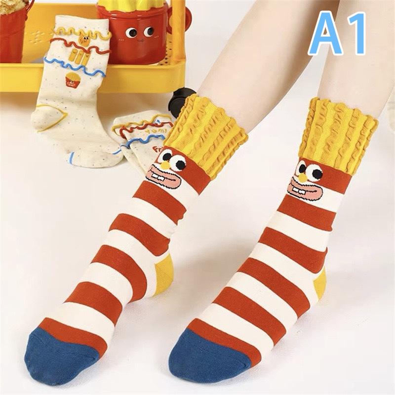 Креативные забавные милые радужные носки с картофелем фри, носки средней длины, ворсовые носки, женские носки, хлопковые носки