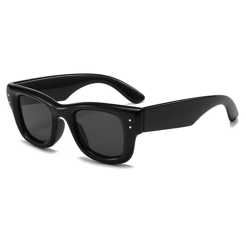 Glossy White Thick Square Dark Grey Lens Double Rivet Retro Sunglasses