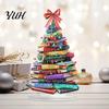 Unique Bookish Holiday Ornaments Stacked Book Christmas Tree Ornament, 2D Flat Stacking Hanging Decoration, Knowledge Symbol Decor Reading Theme