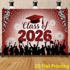 Двусторонний фон для выпускной вечеринки 2026, Красно-серебристый "Выпуск 2026" для фотозоны и декора