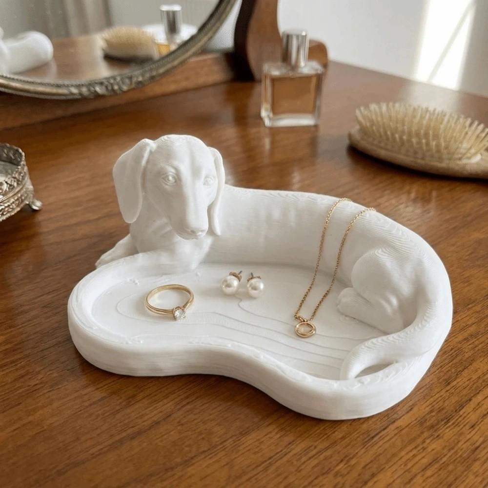 White Dog Shaped Jewelry Tray Plastic Key Coin Holder Funny Jewelry Catchall Dish Bedroom