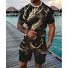 Повседневный спортивный костюм «Золотой Дракон», дышащий, для улицы, повседневная мужская футболка и шорты-бриджи