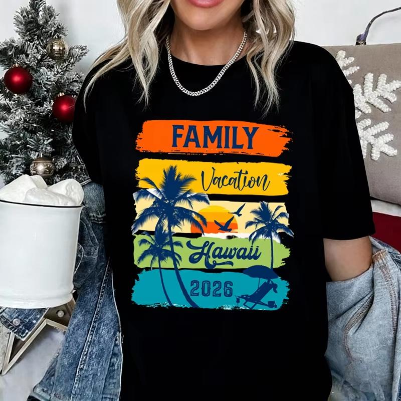 2026 Summer Unisexs Vintage Hawaii 2026 Trip Print Tshirt Unisex Cotton And Breathable Short Sleeve Oversized Loose Casual