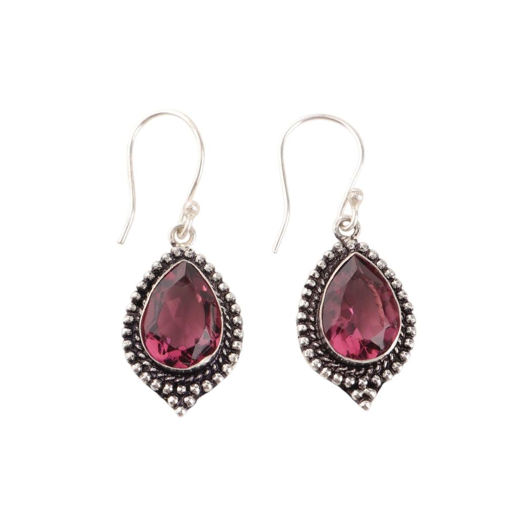 Rhodolite Gemstone Earrings 925 Sterling Silver Handmade Jewelry Boho Earrings EE-164-5