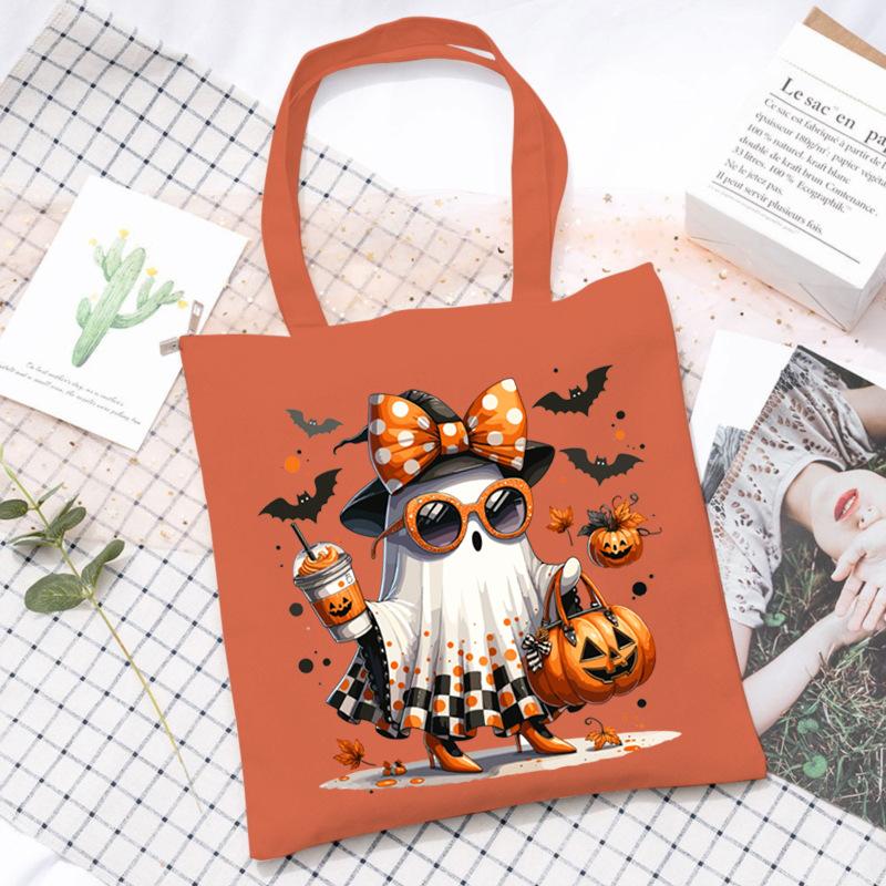 Halloween Printed Shoulder Bag Female Large Capacity Student Canvas Bag Tutoring Shopping Bag