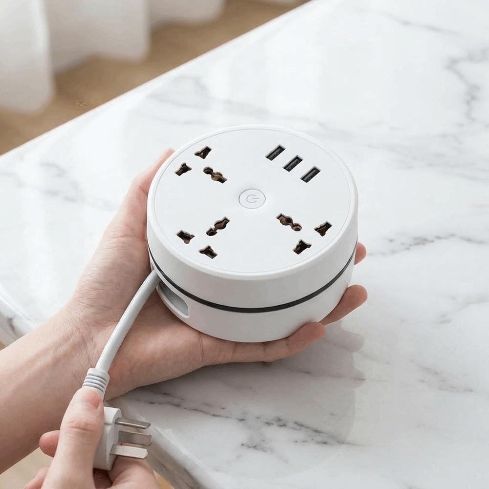 Round Design Universal Power Strip 3 USB Ports USB Charger Plug Portable Extension Socket Bedside
