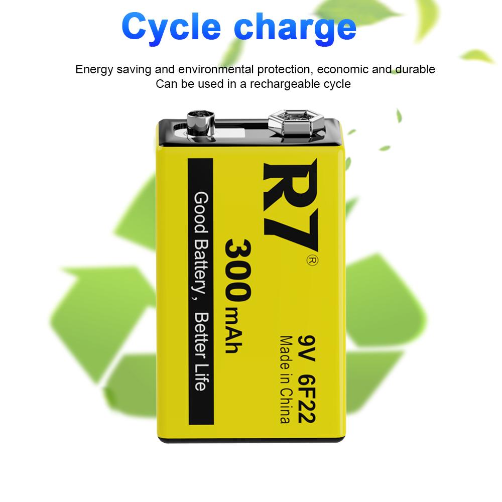 Аккумуляторы R7 9В 300 мАч для беспроводных микрофонов, гитар с эквалайзером, дымовых извещателей и мультиметров