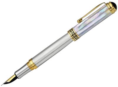 Ручная работа Xezo Maestro, перьевая ручка среднего размера из цельного серебра 925 пробы с жемчугом и серийным номером, с морским происхождением, белая перламутровая золотая основа 18 карат